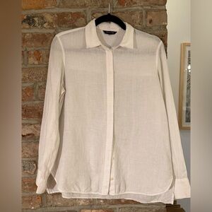 Massimo Dutti White Linen Button Down Shirt